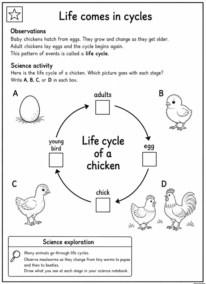 Life cycle of a chicken worksheet